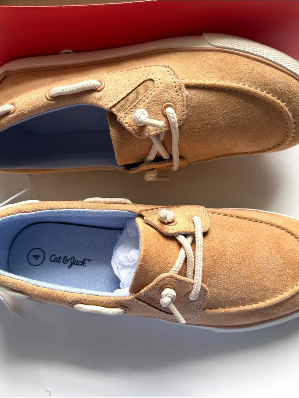 Cat & Jack Kids Tan Suede Moccasins with Cream Laces